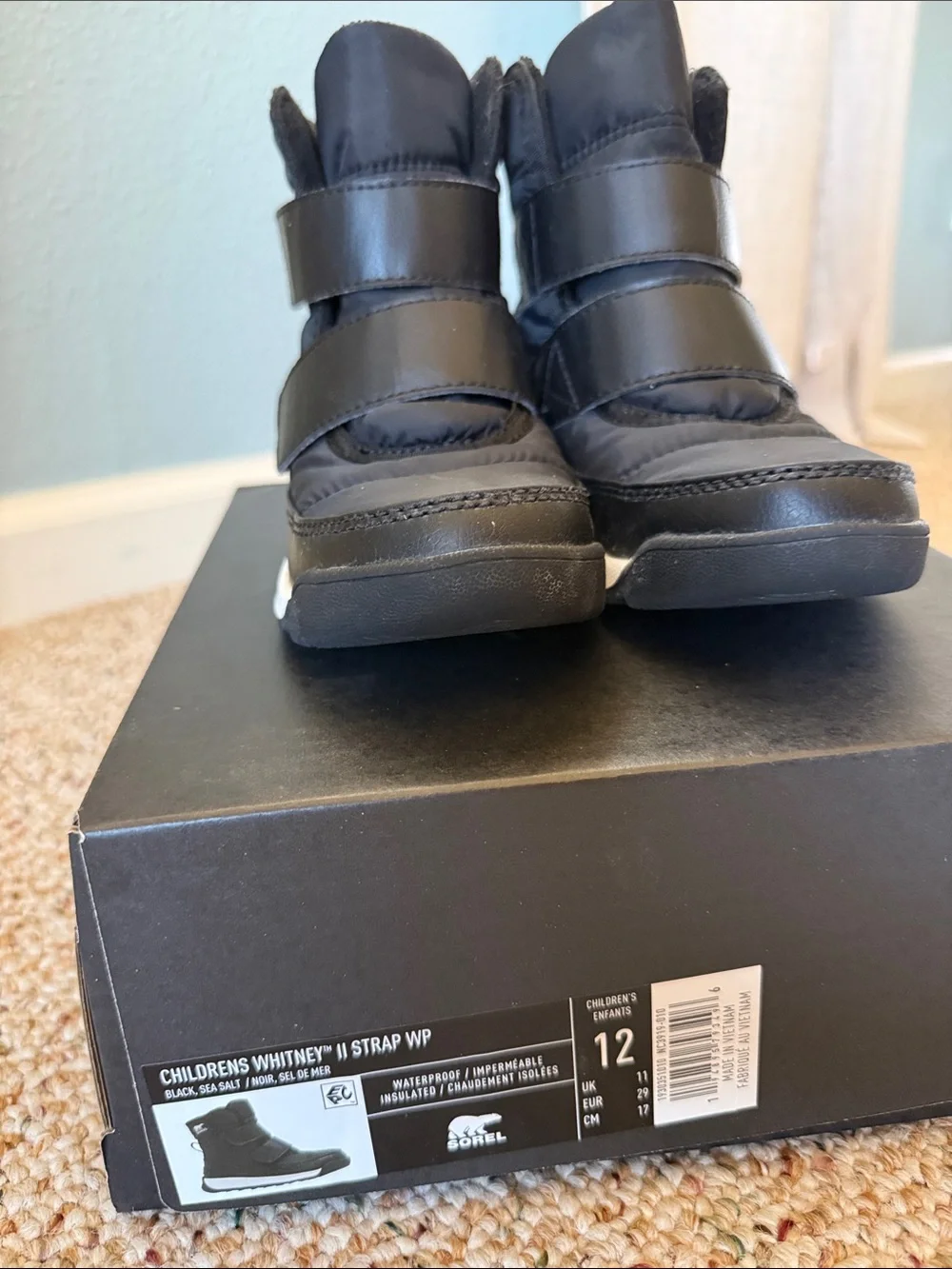 Sorel Kids Black Weather Proof Velcro Snow Boots